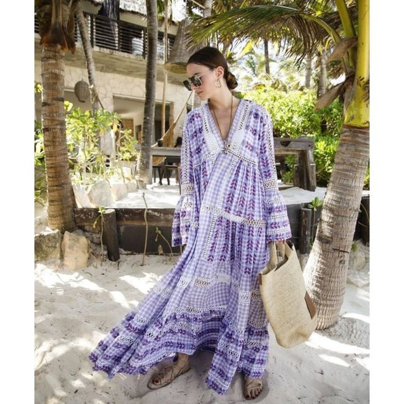 Dodo Bar Or Gingham Check Cotton Jacquard Maxi Dress Size Small - Picture 2 of 13